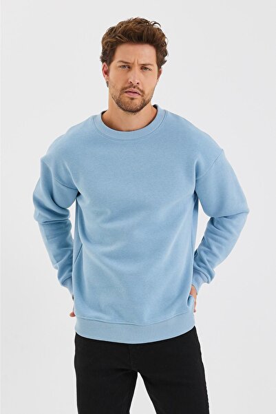 Combineman35 Oversize Unisex Crew Neck με 3 κλωστές 100% βαμβακερό τυρκουάζ χ...