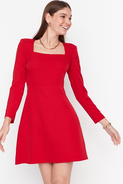 Trendyol Collection Vörös négyzet galléros mini szőtt ruha TWOAW23EL00894