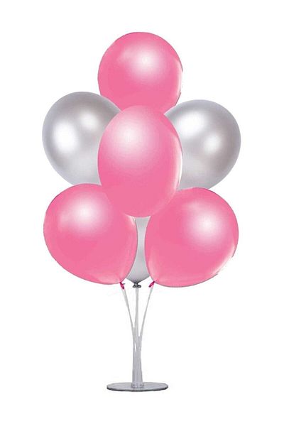 RÖNESANS PARTİ Balloon Stand and Set of 7 Metallic Pink Silver Balloons