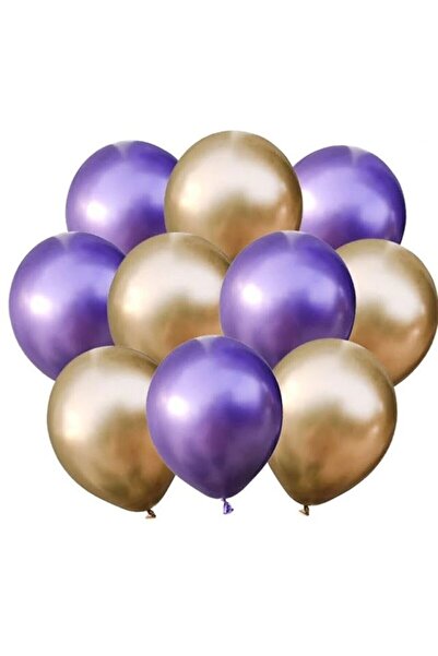 RÖNESANS PARTİ بالون كروم ذهبي بنفسجي 20 قطعة