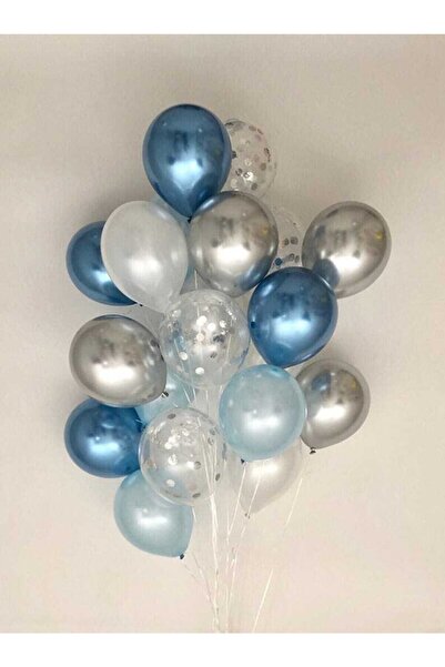 Genel Markalar Star Krom Mavi Krom Gümüş Metalik mavi şeffaf konfetili balon ...