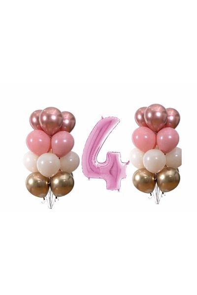 Papatya Süs Evi Star Pastel Chrome 4 Year Old Pink Birthday Balloon Set