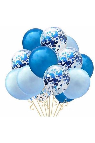 RÖNESANS PARTİ Blue Balloon Set with Confetti