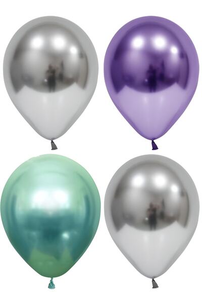 RÖNESANS PARTİ Star Silver-Purple-Green Chrome Balloon 40 Pieces