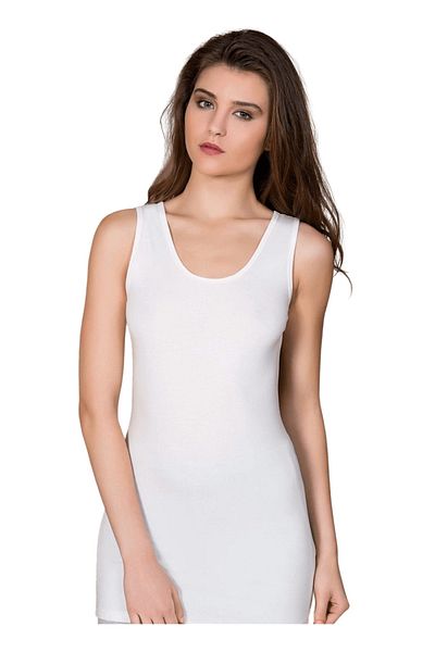 Berrak Tricou lung alb cu bretele late pentru femei