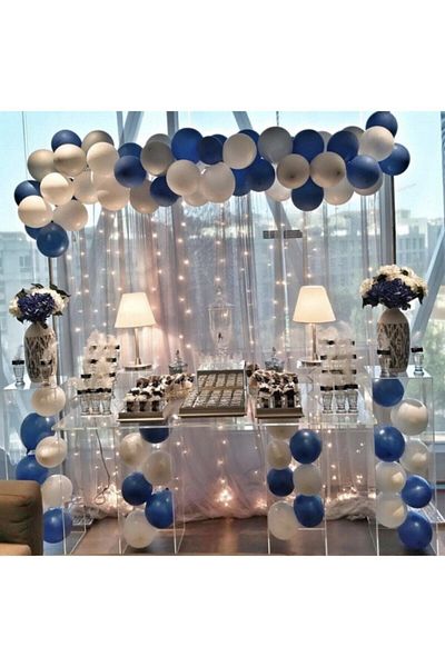 RÖNESANS PARTİ Blue, White Special Day Concept Balloon Chain 100 Pieces