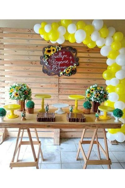 RÖNESANS PARTİ 70 Pieces of Yellow-white Daisy Themed Balloon Concept and Balloon Chain