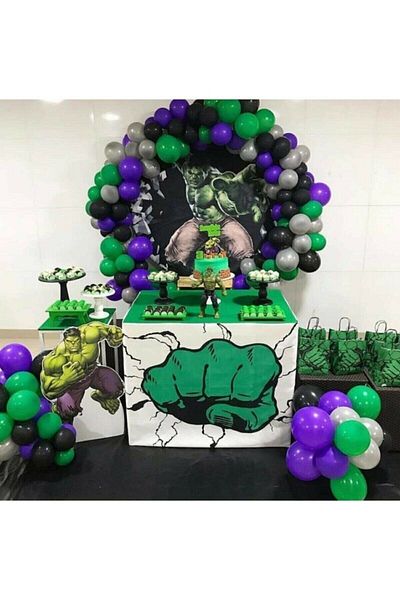 RÖNESANS PARTİ Hulk Man Concept Balloon (100 Pieces) + Balloon Chain