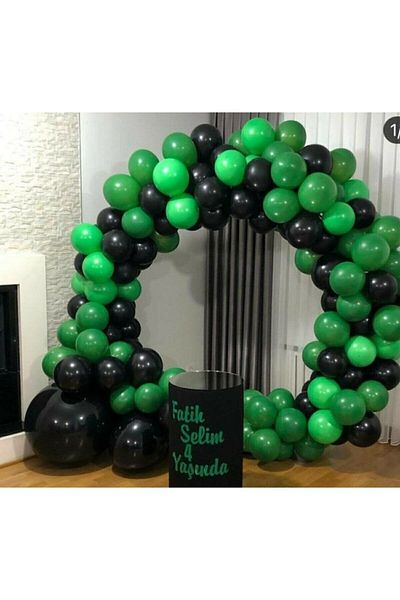 RÖNESANS PARTİ 100 Dark Green, Black Metallic Balloons + Balloon Chain Gift