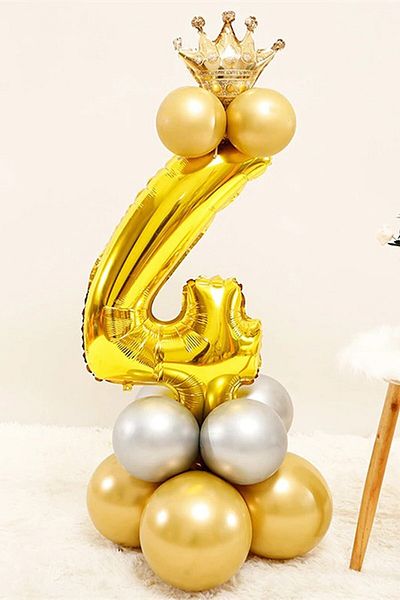 RÖNESANS PARTİ Gold Color 4 Year Old Chrome Gold-silver Colors Gold Crown Balloon Set