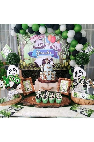 RÖNESANS PARTİ Panda Concept 70 Pieces Metallic Balloons And Balloon Chain Panda Birthday Party