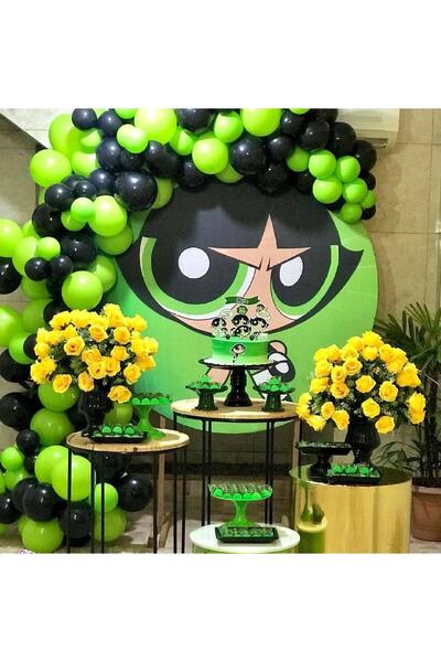 RÖNESANS PARTİ 70 بالونة باللونين الأخضر والأسود وسلسلة بالونات بطول 5 أمتار