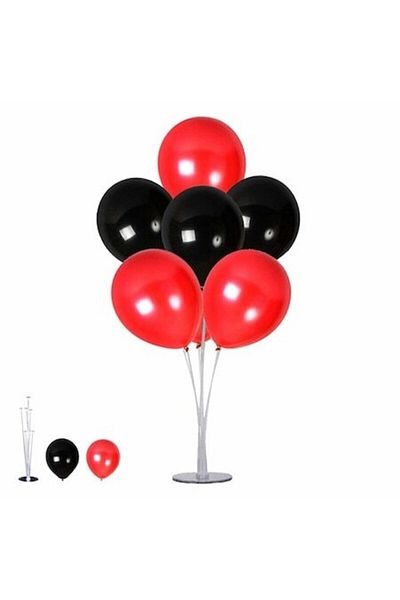 RÖNESANS PARTİ Balloon Stand and Set of 7 Metallic Red-black Balloons