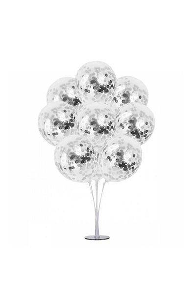 RÖNESANS PARTİ 7-Piece Transparent Balloon Stand with Silver Confetti and Transparent Balloons