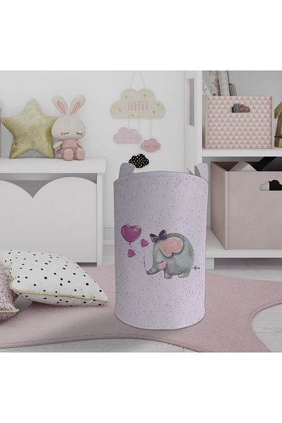BAMBAŞKA MODA Лилава кошница за играчки с шарка на слон и кошница за пране Bmos-010