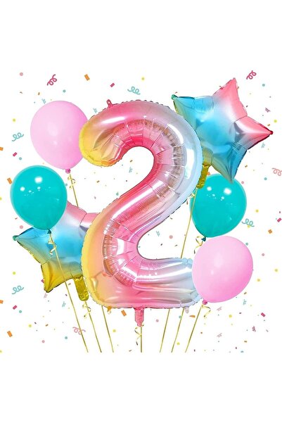 Generic Brand Rainbow Foil Balloon Set Age 2