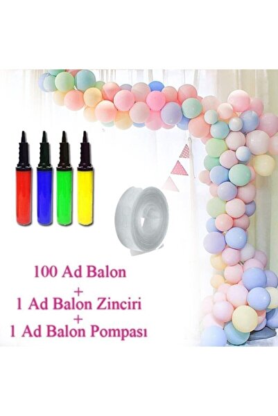 Genel Markalar Makaron Pastel Balon + Balon Zinciri Ve Pompa Seti Soft Balon ...