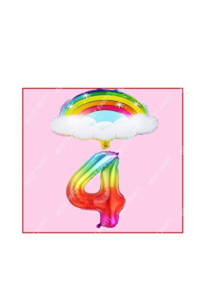 RÖNESANS PARTİ Star Cloudy Rainbow Themed 4Th Birthday Party Set