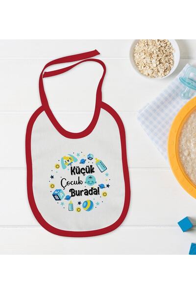 Bk Gift Kids Little Boy Red Baby Food Bib with Design Here-1