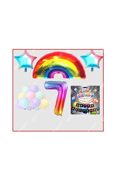 Generic Brand Rainbow Star Macaron Balloon Banner Themed 7 Years Birthday Par...