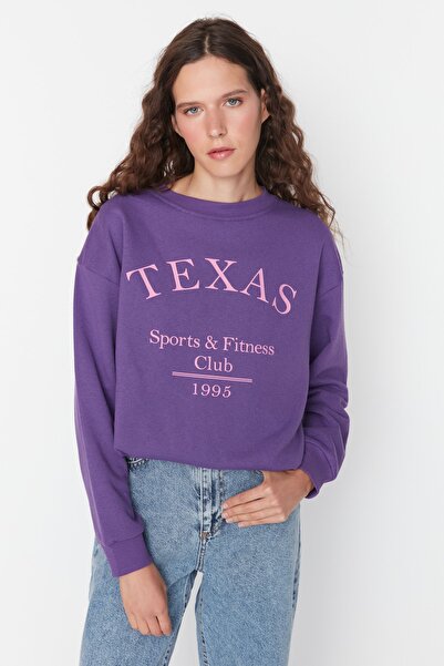 Trendyol Collection Φαρδύ λεπτό πλεκτό φούτερ με μωβ φλις μέσα TWOAW23SW00760