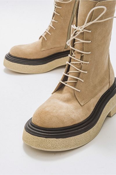 LuviShoes Perleťové béžové semišové dámské boty z pravé kůže