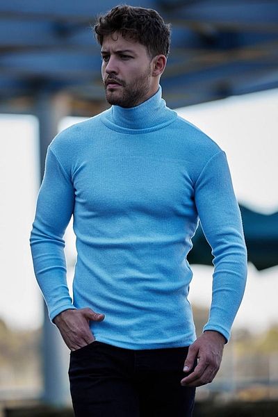 JAKARLI Πουλόβερ Unisex Μπλε Βαμβακερό Slimfit Καμισόλ Ριγέ