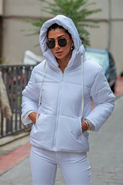 Keyifli Moda Női fehér vízálló kapucnis kabát