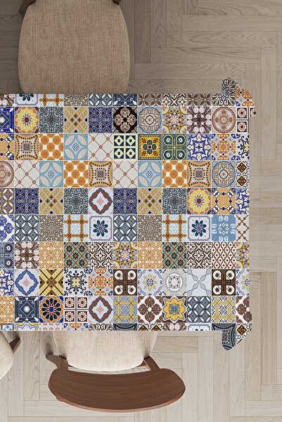 RugViva Stain Resistant Thai Feather Velvet Washable Fabric Tile Patterned Stain Resistant Tablecloth Mso198