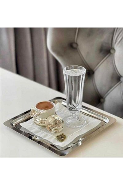 AKNUR PLASTİK 6-Piece Flat Square Steel Coffee Presentation Tray
