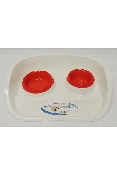 Pawise 11057 Food Water Container Set of 2 with Tray Red