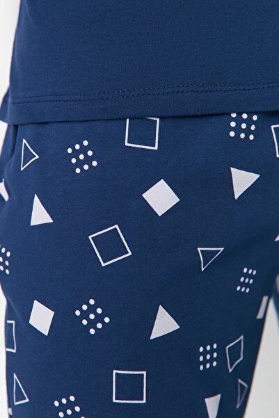 Trendyol Collection Navy Blue Regular Fit Printed Pajamas Set - 100% Cotton Tmnaw23Pt00029