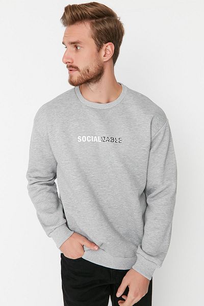 Trendyol Collection Φούτερ με γκρι Fleece Oversize Slogan - TMNAW23SW00478