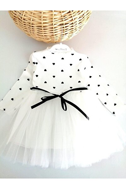aryakids Kız Bebek Tütülü Puantiyeli Elbise Beyaz