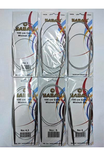 ATMACA TUHAFİYE Yabalı 100 Cm Çelik Misinalı Titanyum Örgü Şişi Seti - 6 Lı - 3-3,5-4-4,5-5-6 Numaralar