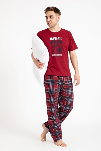 OverPazar Men's Printed Pajama Set Short Sleeve 2170-k