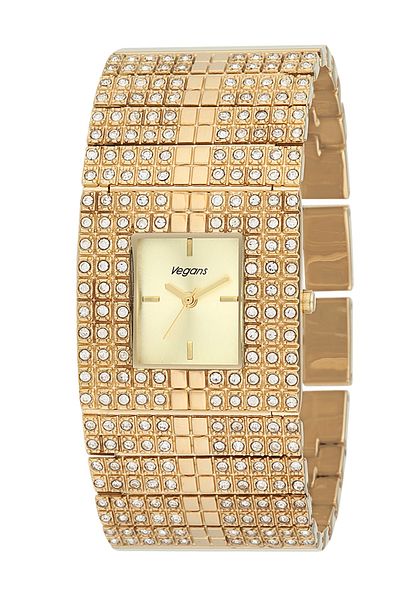 Vegans Evening Dress Stoned Steel Strap Women's Wristwatch Fbn3291x Gold - Yellow