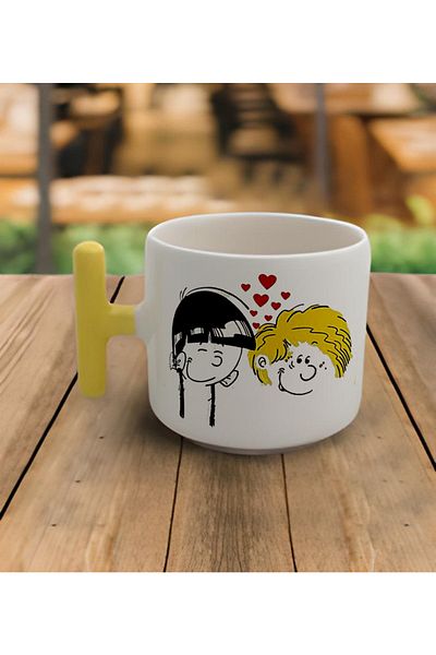 GünayStore Latte & Espresso Handmade Chen And Cedric Yellow Handle Mug 200 Ml