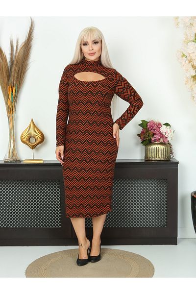 LİKRA Ελαστικό φόρεμα Micro Suede Plus Size - Μισό ζιβάγκο και χαμηλό κούφιο στήθος