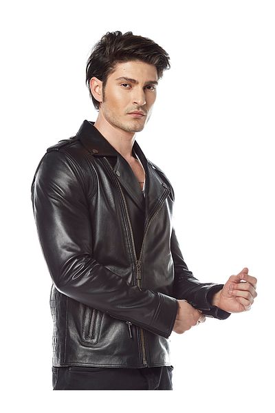 Hodore Biker Black Leather Coat
