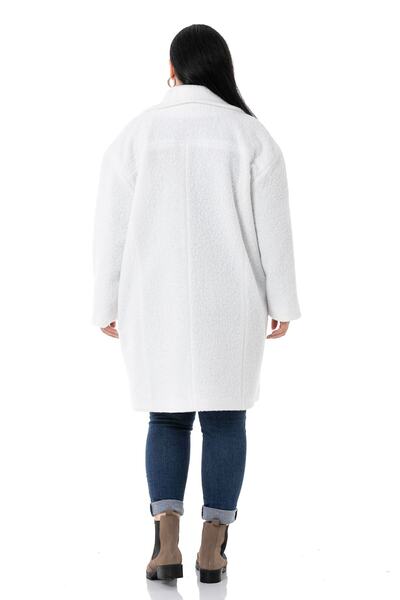 DISENTIS MODEST Large Size Mono Collar Fleto Pocket Coated Buttoned Lined White Boucle Coat