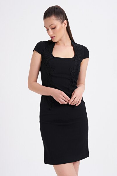 Balizza Blz-sırtı Tül Dekolteli Siyah Elbise