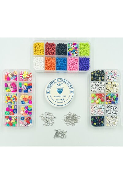 HASAN ERDOĞAN Set de 37 bucăți de mărgele Fimo și litere - Set de mărgele de nisip în cutie