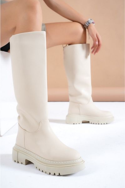 TOPUK Barny Beige Skin Pulling Casual Γυναικείες Μπότες