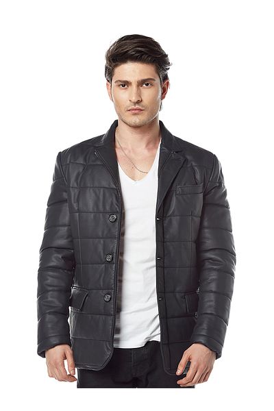 Hodore Fermino Navy Blue Leather Coat