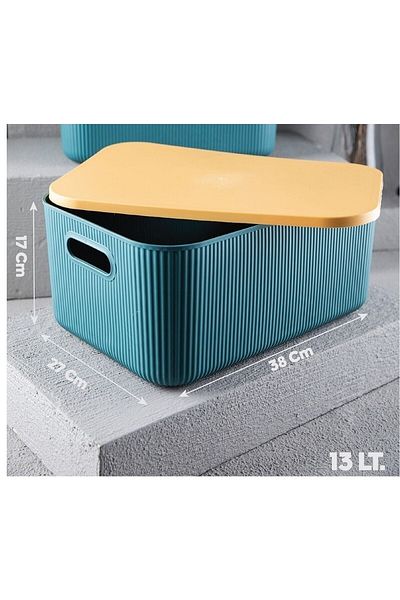 LİDER GROUP Lova Set of 2 Shell Green 13lt & 6lt Decorative Multi-Purpose Storage Box-Organizer