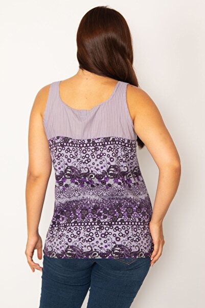 Şans Women's Large Size Lilac Strap Buckle Accessory Hem Eyelet Lace Detailed Blouse 65n33666