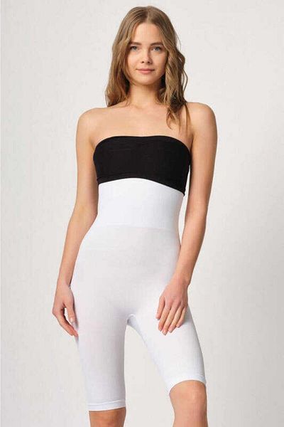Cecimer Corset boxer pentru femei, alb, cu talie ultra înaltă, fără cusături, cu picior lung, 2044