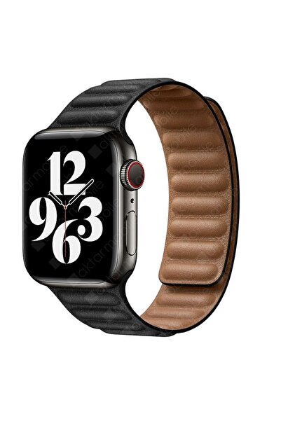 AktarMobile Watch 8 9 45 Mm Uyumlu Baklalı Model Deri Kayış Mıknatıslı Kordon