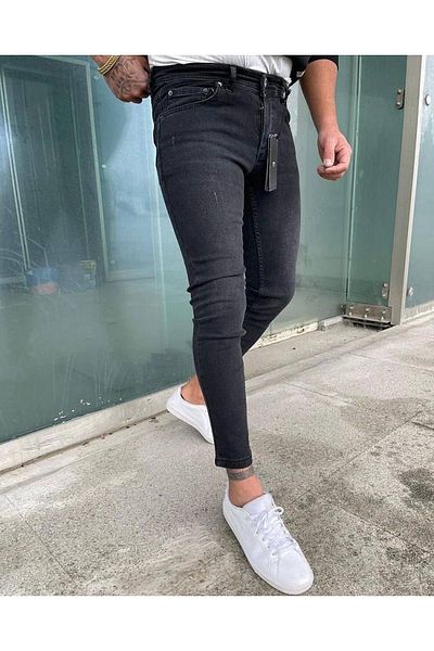DOPPİO'N DENİM Ανδρικό τζιν παντελόνι Anthracite Slim Fit Laser